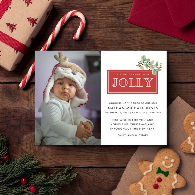 Navidades de foto para el anuncio de nacimiento de (New Baby Birth Announcement Photo Christmas Holiday Card)