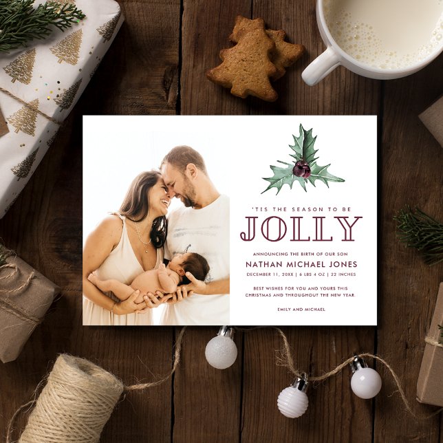 Navidades de foto para el anuncio de nacimiento de (Baby Birth Announcement Photo Christmas Holiday Greeting Card)