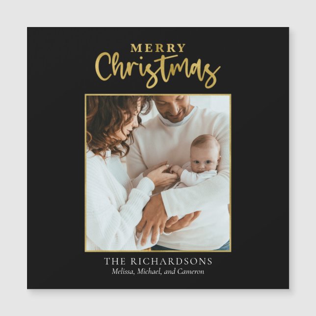 Navidades de foto Relieve metalizado dorado Script (Anverso)