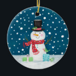 Navidades de fotografía de Snowman ornamento cerám<br><div class="desc">Un adorno navideño de muñecas de nieve. Un adorno vacacional divertido para Navidades. ¡Personalízalo para tu árbol de Navidad! Diseñado para ti por Blackberry Boulevard.</div>