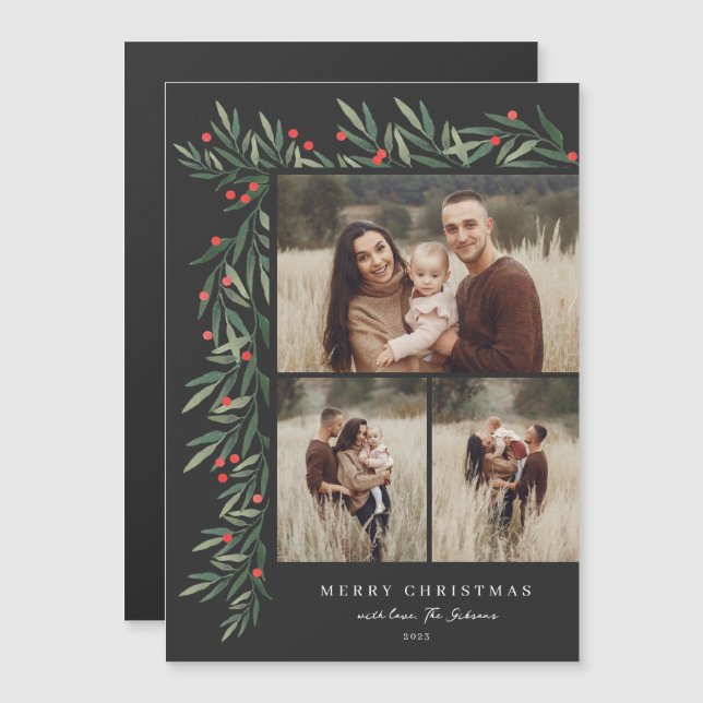 Navidades de fotografía Winter Greenery Black 3 (Anverso/Reverso)