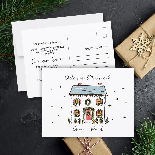 Navidades de garrapatas que mueven la Invitación (Hand-Drawn Doodles Christmas Moving Announcement Postcard
)