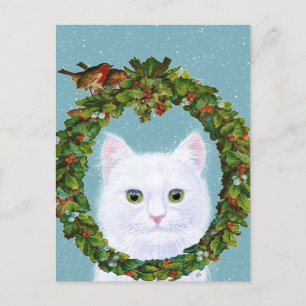 Navidades de gatito lindo - Wreath Holiday postal