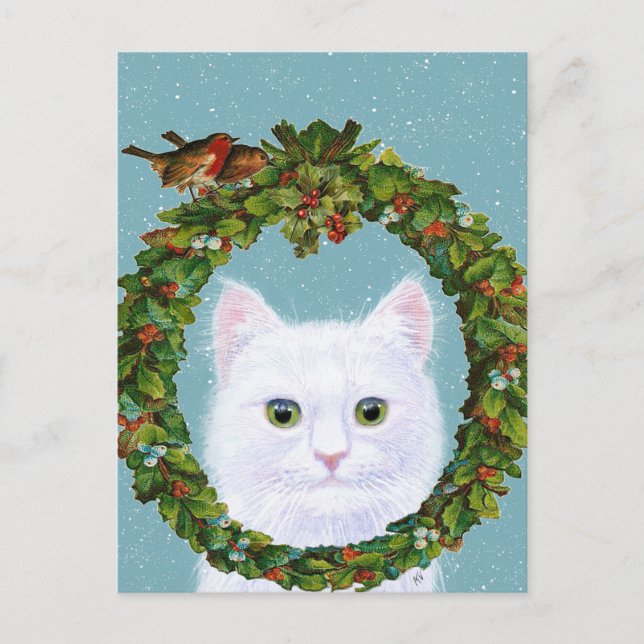 Navidades de gatito lindo - Wreath Holiday postal (Anverso)