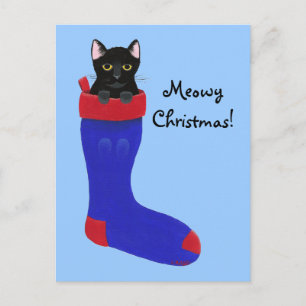 Navidades de gatito negro y lindo con postales