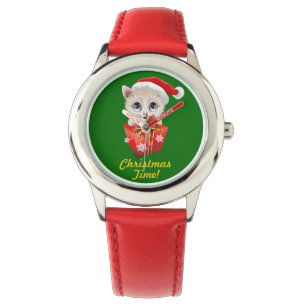Navidades de gatitos Santa con relojes de regalo
