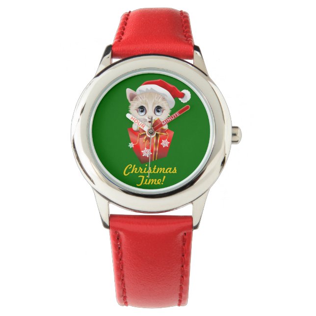 Navidades de gatitos Santa con relojes de regalo (Anverso)