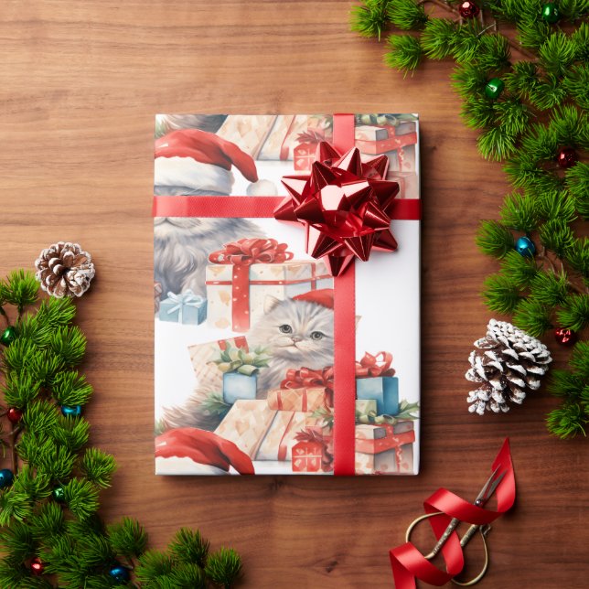 Navidades de gatos festivos envolviendo papel (Regalo de vacaciones)