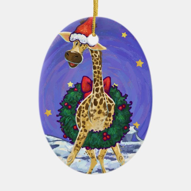 Navidades de Giraffe Ornamento cerámico (Frente)