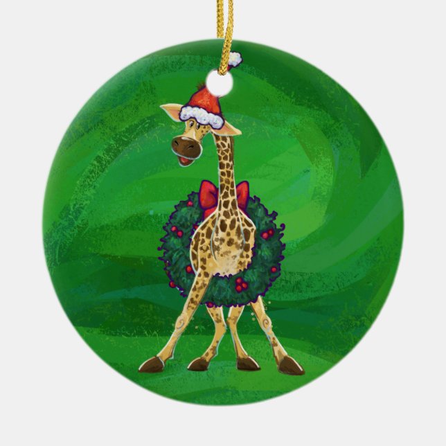 Navidades de Giraffe Ornamento cerámico (Frente)
