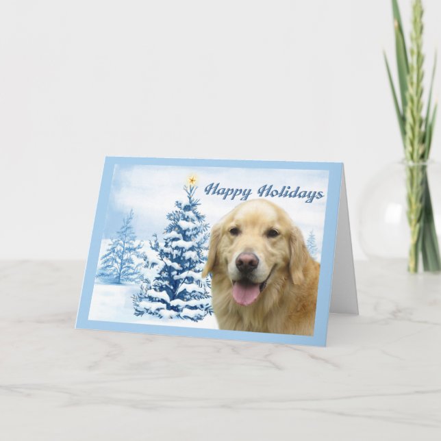 Navidades de Golden Retriever Tarjeta de árbol azu (Anverso)