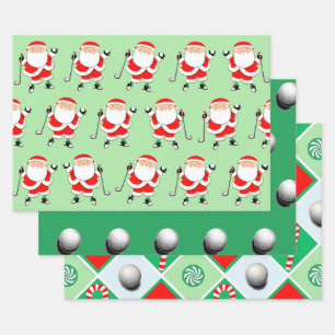 Navidades de golf envuelven papel plano de hoja de