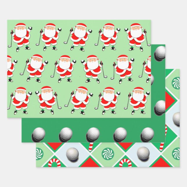 Navidades de golf envuelven papel plano de hoja de (Set)