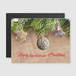 Navidades de granja Burlap Ornament Magnetic Card