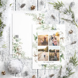 Navidades de granjas Greenery 4 Tarjeta de vacacio<br><div class="desc">Presentamos nuestra nueva tarjeta de vacaciones para Navidades de la granja Greenery 4 Photo Holiday! Esta hermosa tarjeta contiene cuatro fotos verticales, perfectamente dispuestas con una disposición moderna y holgada de la vegetación del invierno color de las bolas de algodón color agua. Es fácil de personalizar, y todos los campos...</div>