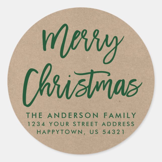 Navidades de guión de pincel Kraft Green Sello par (Anverso)