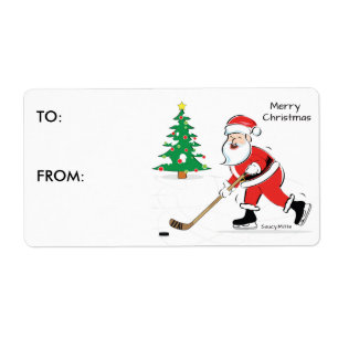 Navidades de hockey Santa Present Pegatina de etiq