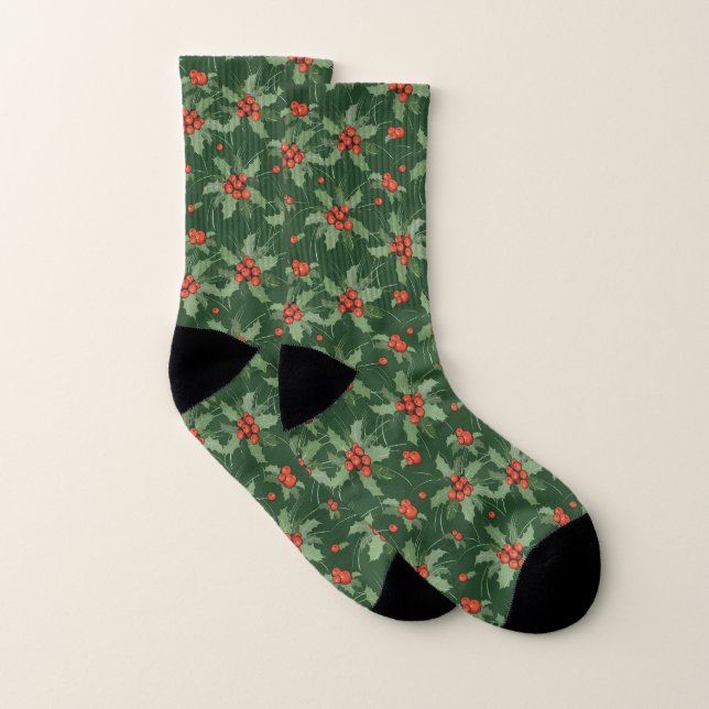 Navidades de Holly Berries diseñan calcetines (Par)