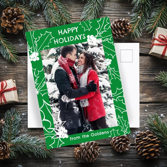 Navidades de Holly Berries PERSONALIZADO postal (Holly Berries Christmas CUSTOM PHOTO Postcard
)