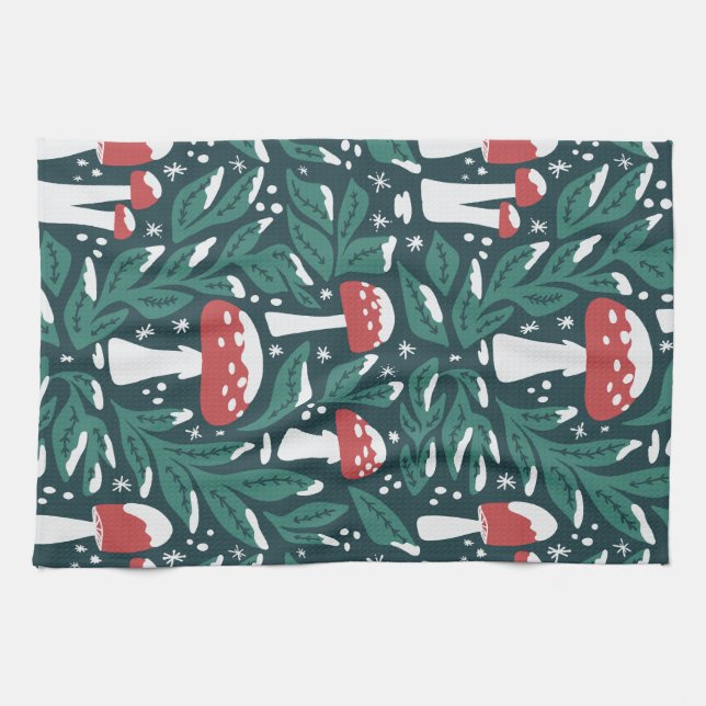 Navidades de hongos Snowy Kitchen Toallas (Horizontal)