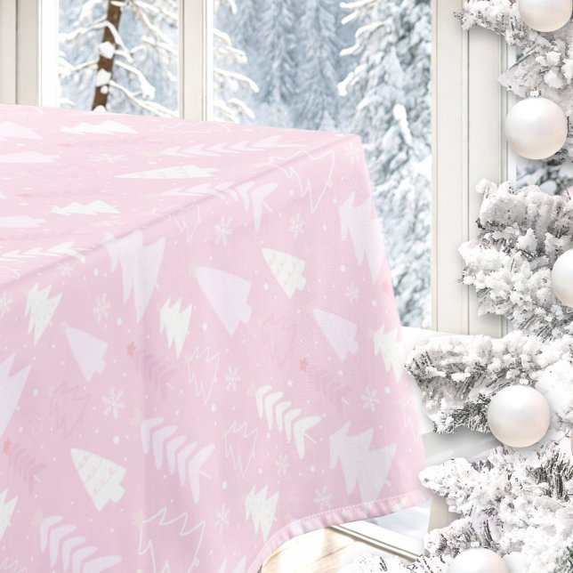 Navidades de invierno de árboles rosas manteles (Pink Trees Winter Christmas Tablecloth)