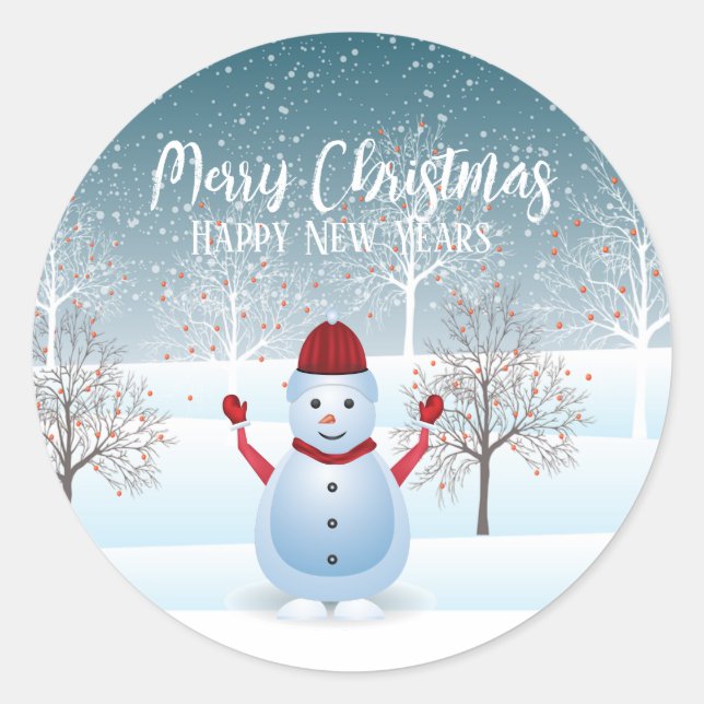 Navidades de invierno Snowman Pegatinas redondos c (Anverso)