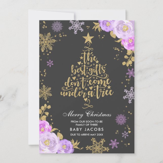Navidades de Invitación de embarazo con marco flor (Anverso)
