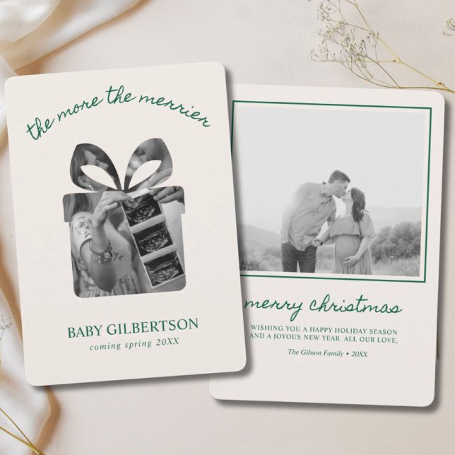 Navidades de Invitación de embarazo con verde mode (Pregnancy Announcement Christmas Card Modern Green
)