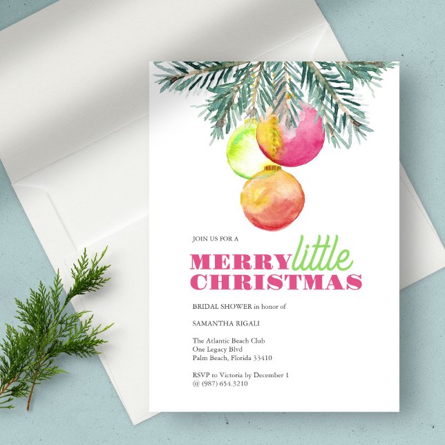 Navidades de invitaciones a duchas de novias (Christmas bridal shower invitation features unique watercolor art by Victoria Grigalunas )