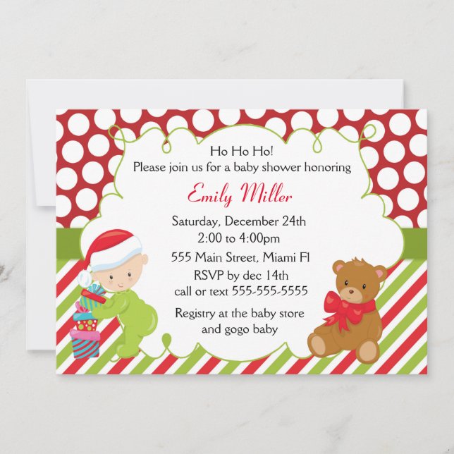 Navidades de invitaciones de Baby Shower Teddy Bea (Anverso)