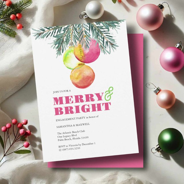 Navidades de invitaciones de partes involucradas (Hand painted wedding invitations Christmas baubles and pine greenery by Victoria Grigaliunas)