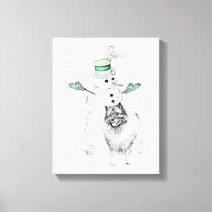 Navidades de Keeshond Snowman pinta arte de perro