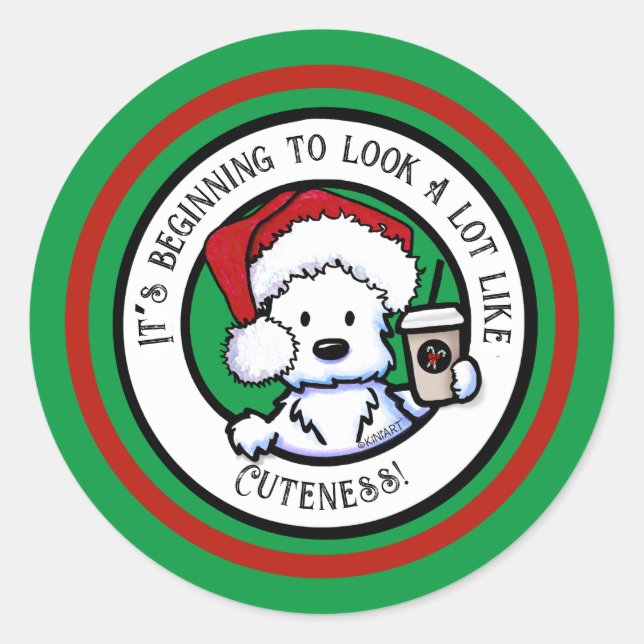 Navidades de KiniArt Westie Pegatinas de café (Anverso)