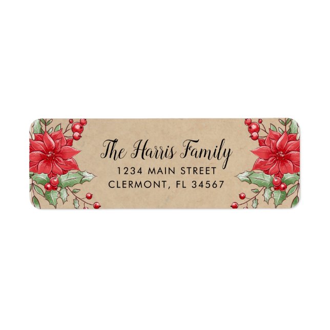 Navidades de Kraft Etiqueta de Berry de Poinsettia (Frente)