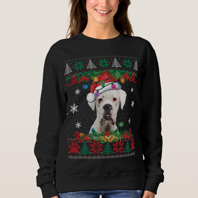 Navidades de la Boxeador Blanca Santa Ugly Sweater (Anverso)