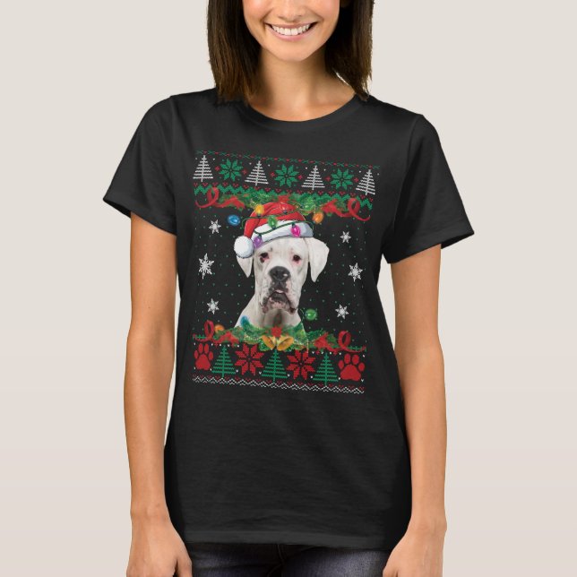 Navidades de la Boxeador Blanca Santa Ugly Sweater (Anverso)