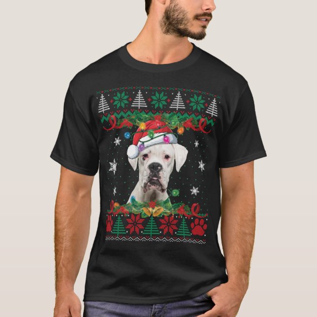 Navidades de la Boxeador Blanca Santa Ugly Sweater (Anverso)