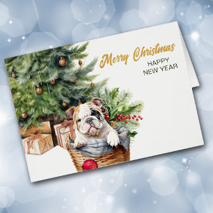 Navidades de la cesta de mimbre de bulldog