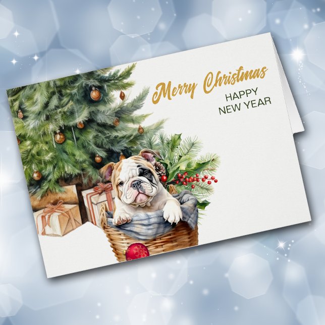 Navidades de la cesta de mimbre de bulldog (Subido por el creador)