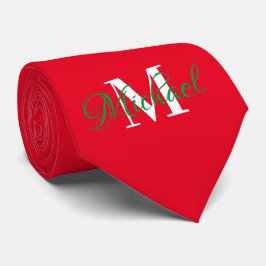 Navidades de la corbata verde y roja monogramada
