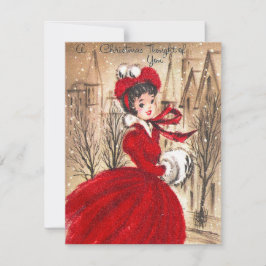 Navidades de la dama retro vintage agregan tarjeta