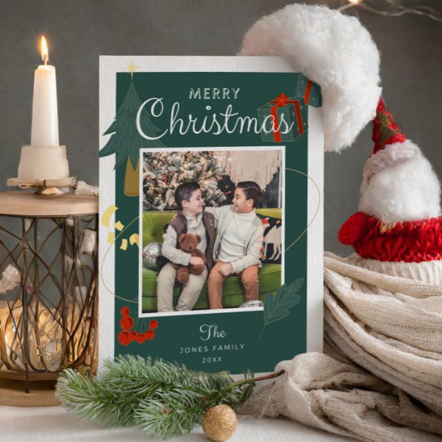 Navidades de la familia de la tarjeta foto vacacio (Christmas Card Photo Editable , Boho Holiday Card , Unique Merry Christmas Family Printable )