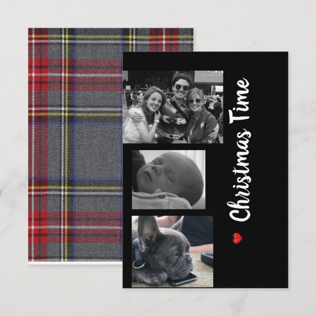 Navidades de la familia de tarjetas de blanco y ne (Anverso / Reverso)