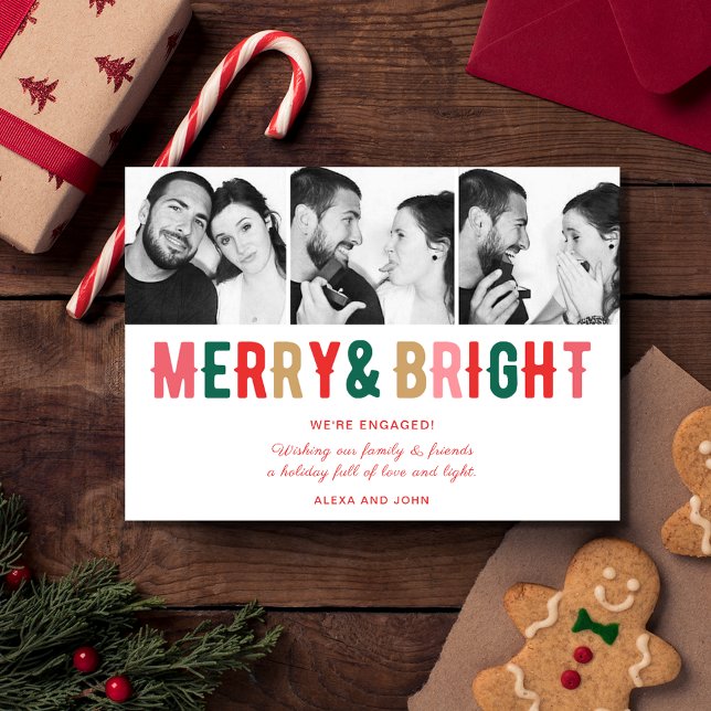 Navidades de la Invitación Merry Bright Engagement (Merry Bright Couple's Snowflake Photo Christmas Holiday Card)