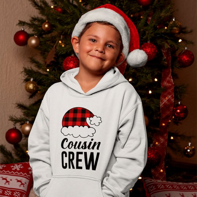 Navidades de la tripulación de primo disfrutan de  (Cousin Crew Christmas Holiday Buffalo Plaid Kid's Hoodie)