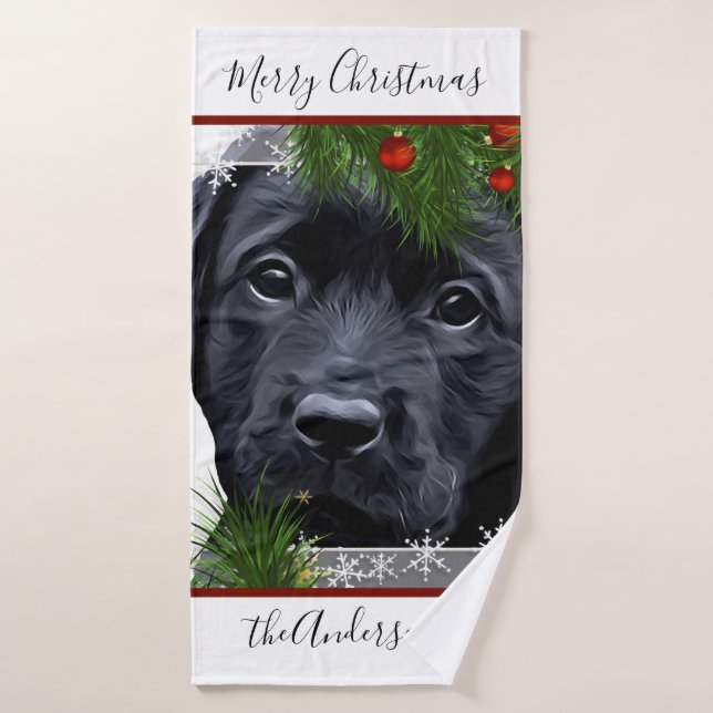 Navidades de Laboratorio Negro - Labrador de Cacho (Toalla de baño)
