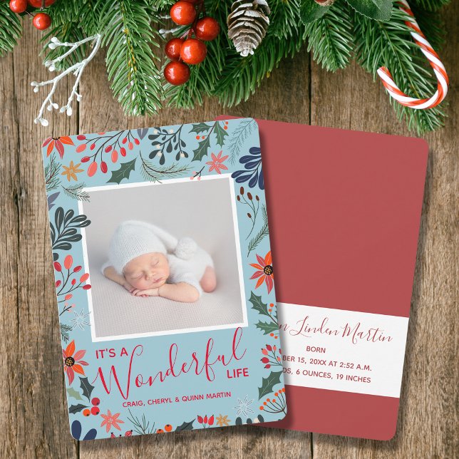 Navidades de las flores de invierno foto anuncio d (Winter Flowers Christmas Photo Birth Announcements)