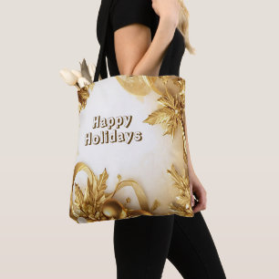 Navidades de las hojas doradas en la bolsa de tote