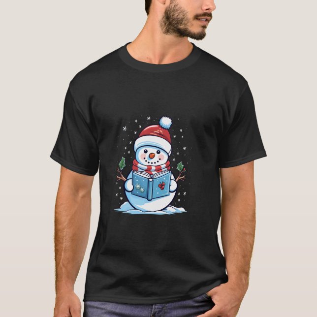 Navidades de libros de Snowman leen camiseta de ma (Anverso)