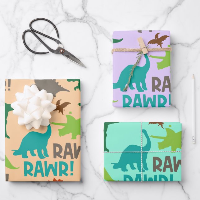 Navidades de los dinosaurios retro Papel envuelto  (Anverso)